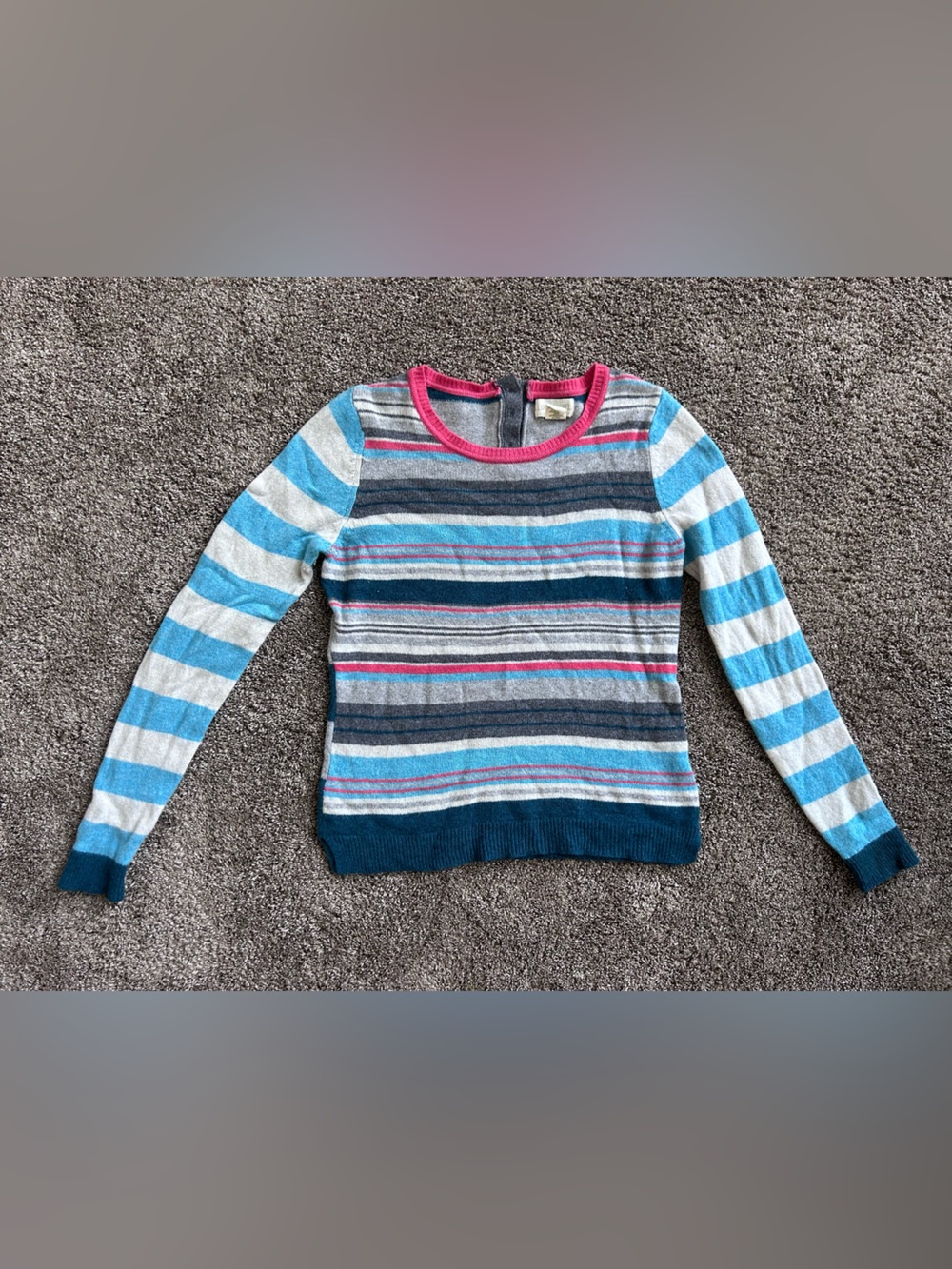 Lucy & Laurel Striped Wool Sweater in Teal, Gray & Pink Size YL